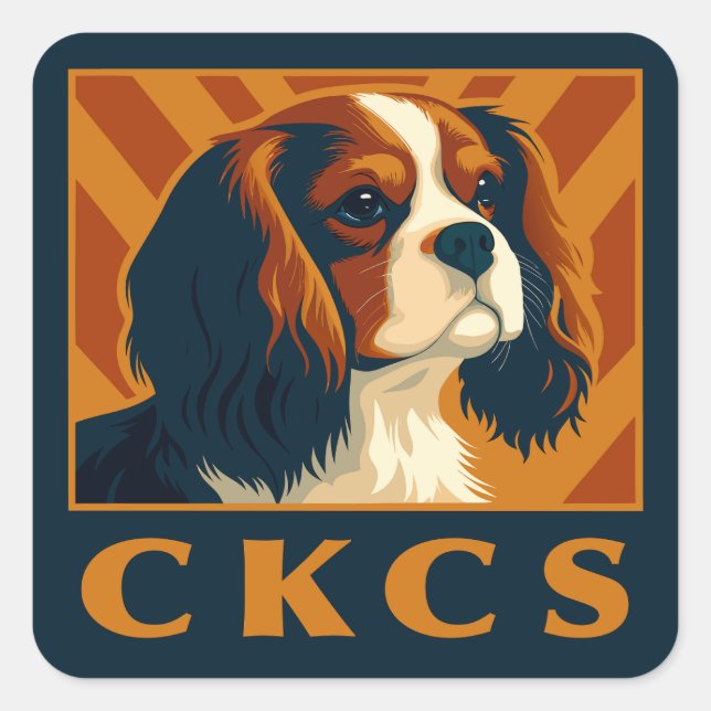 Sticker Carré Blenheim Cavalier King Charles Spaniel CKCS Retro (Devant)