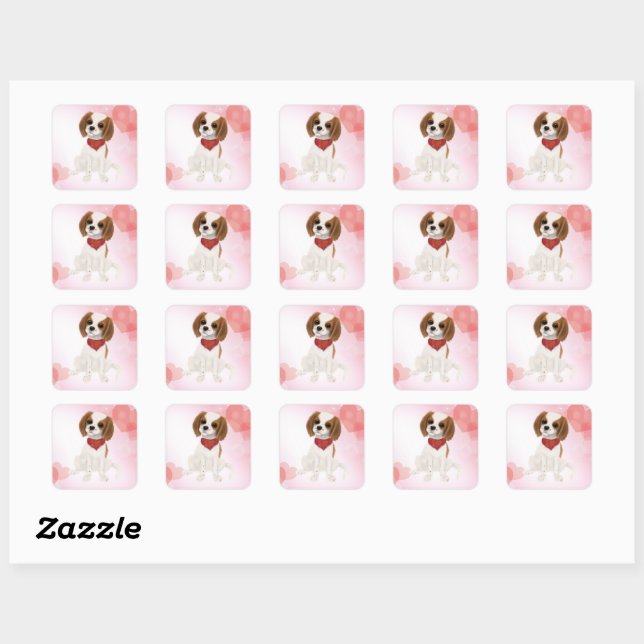 Sticker Carré Blenheim Cavalier King Charles Spaniel Puppy (Feuille)