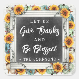 Sticker Carré Blessé Rustique Thanksgiving Sunflower Citrouilles