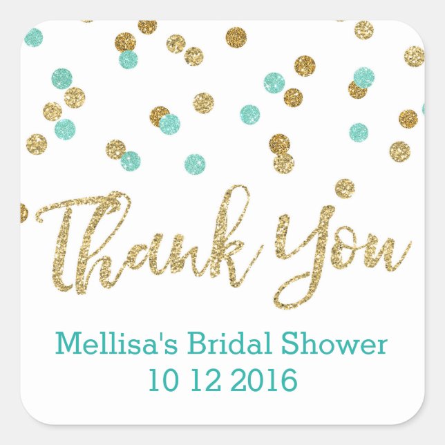 Sticker Carré Bleu Aqua Gold Confetti Fête des mariées Favoriser (Devant)