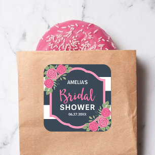 Sticker Carré Bleu Blancs Fête des mariées Roses Roses Rose