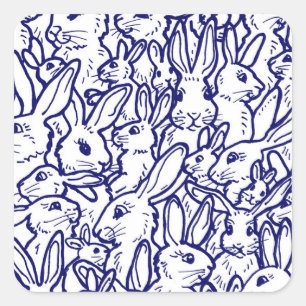 Sticker Carré Bleu Bleu lapin lapin blanc dessin mignon unique