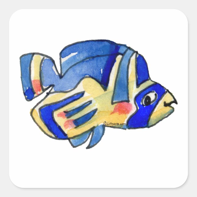 Sticker Carré Bleu Cartoon Papillon Poisson (Devant)