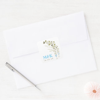 Sticker Carré Bleu Champagne Cheers Flottants Gold Hearts Mariag