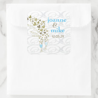 Sticker Carré Bleu Champagne Cheers & Gold Hearts Mariage chic