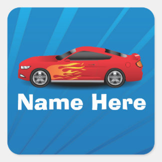 Sticker Carré Bleu clair avec Red Sports Voitures Flames Enfants