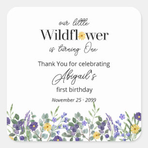 Sticker Carré Bleu Classique Notre Petite Fleur Sauvage 1er Anni