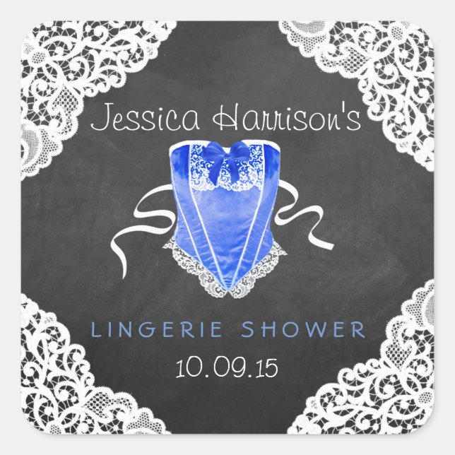 Sticker Carré Bleu Corset Blanche dentelle Chalboard Lingerie Do (Devant)