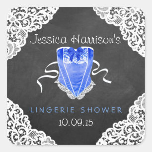Sticker Carré Bleu Corset Blanche dentelle Chalboard Lingerie Do
