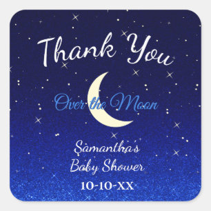 Sticker Carré Bleu de minuit sur le Merci de Baby shower de la l
