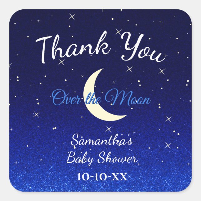 Sticker Carré Bleu de minuit sur le Merci de Baby shower de la l (Devant)
