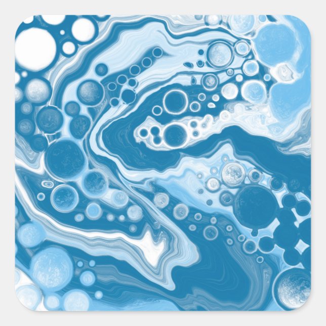 Sticker Carré Bleu Digital Fluid Art Marbre Pour Peinture Cellul (Devant)