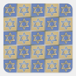 Sticker Carré Bleu d'or en métal d'étoile de David de Judaica