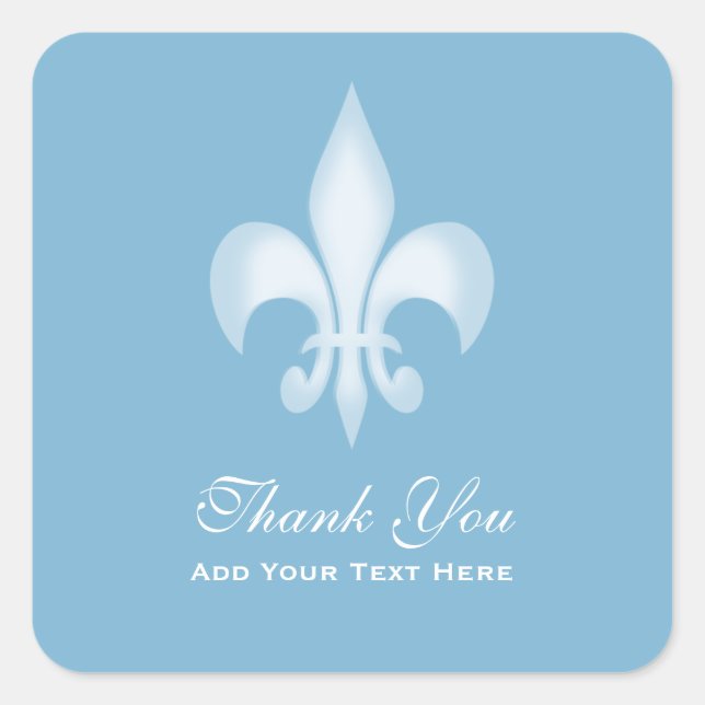 Sticker Carré Bleu Dusk Transparent Fleur de Lis Merci (Devant)
