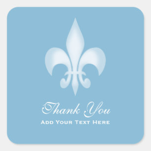 Sticker Carré Bleu Dusk Transparent Fleur de Lis Merci