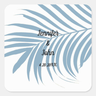 Sticker Carré Bleu Dusty Tropical Palm Tree feuille mignonne Mar