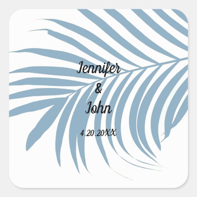 Sticker Carré Bleu Dusty Tropical Palm Tree feuille mignonne Mar (Devant)