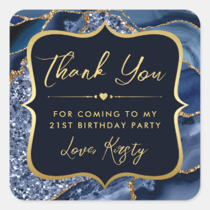 Sticker Carré Bleu élégant et paillettes dorées Anniversaire Aga