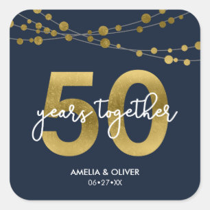 Sticker Carré Bleu Élégant Lumières 50e anniversaire de Mariage