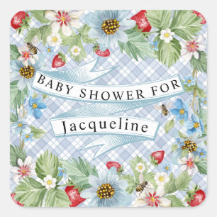 Sticker Carré Bleu En vichy fraise Berry Baby to Bee Douche
