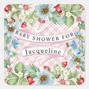 Sticker Carré Bleu En vichy fraise Berry Baby to Bee Douche