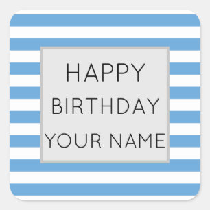 Sticker Carré Bleu Et Blanc Joyeux Anniversaire
