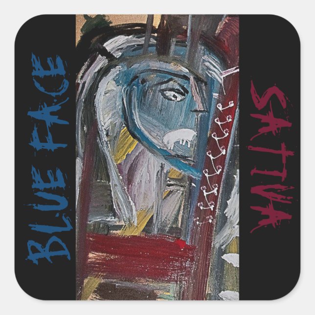 STICKER CARRÉ BLEU FACE SATIVA (Devant)