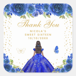 Sticker Carré Bleu Floral Peau Sombre Princesse Sweet Sixteen