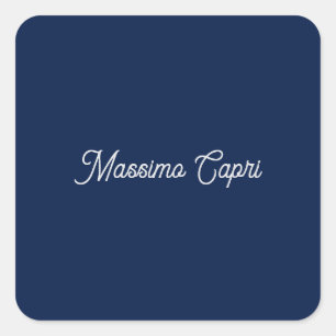 Sticker Carré Bleu foncé Élégant Casual Propre Nom Écriture manu