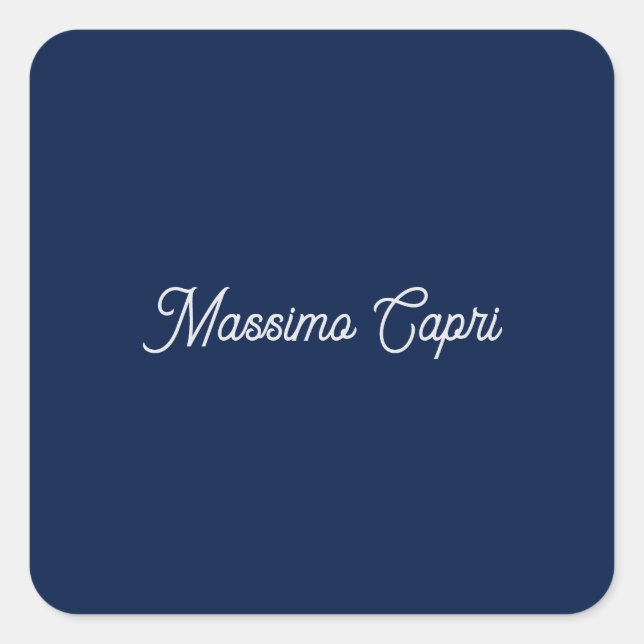 Sticker Carré Bleu foncé Élégant Casual Propre Nom Écriture manu (Devant)