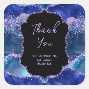 Sticker Carré Bleu foncé Violet Océan Agate Business Merci