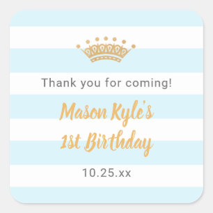 Sticker Carré Bleu Gold Couronne fête d'anniversaire merci faveu