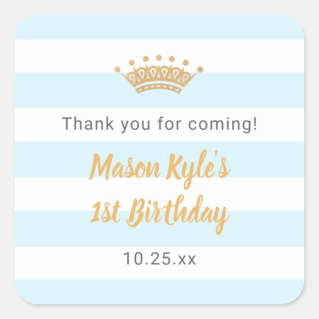Sticker Carré Bleu Gold Couronne fête d'anniversaire merci faveu (Devant)