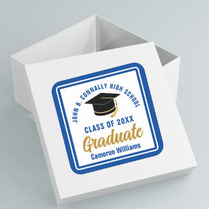 Sticker Carré Bleu Graduate 2025 Personnalisé Graduation Party