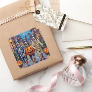 Sticker Carré Bleu Heeler Chiens Trick-or-Treating in Halloween 