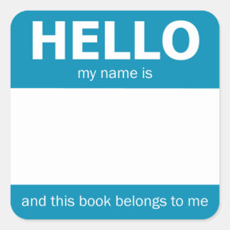 Sticker Carré Bleu "Hello" Nom Badge Plaque