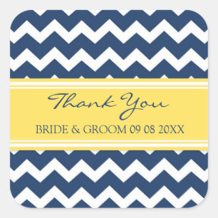 Sticker Carré Bleu Jaune Chevron Merci Mariage Favor Tags