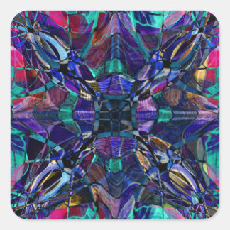 Sticker Carré Bleu Kaleidoscope Fractal