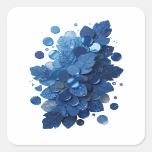 Sticker Carré Bleu ludique FEUILLES BLEUES ET BULLES ÉTOILÉES