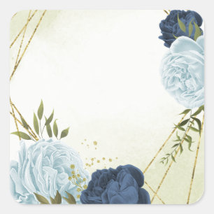 Sticker Carré bleu marine et poussiéreux fleurs verdure mariage