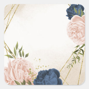 Sticker Carré bleu marine fleurs vert feuille mariage