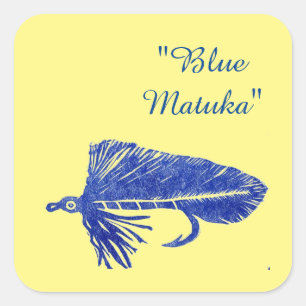 Sticker Carré Bleu Matuka, pêche à la mouche, art de liage à la 