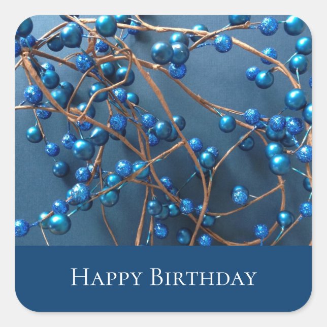 Sticker Carré Bleu Moderne Joyeux Anniversaire Berries tendance (Devant)