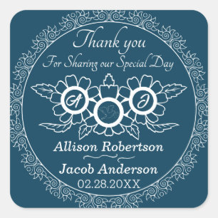 Sticker Carré Bleu Océan et blanc Mariage classique rond autocol