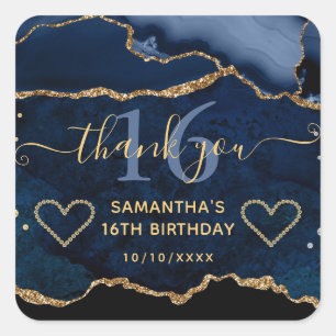 Sticker Carré Bleu & Or Parties scintillant Agate Marbre Sweet 1