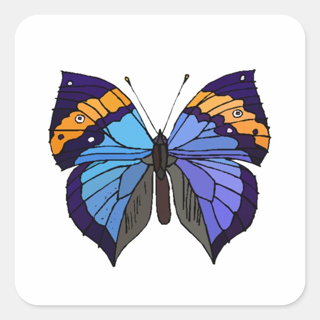 Sticker Carré Bleu papillon beau mignon tendance (Devant)