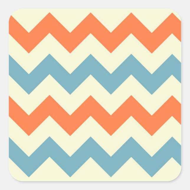 Sticker Carré Bleu Pastel et Orange Chevron Stripes (Devant)