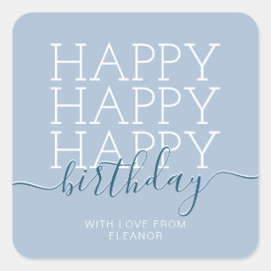 Sticker Carré Bleu pastel moderne Joyeux anniversaire