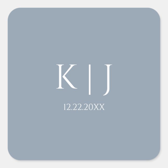 Sticker Carré Bleu Poussiéreux Monogramme Initial Minimal Tendan (Devant)