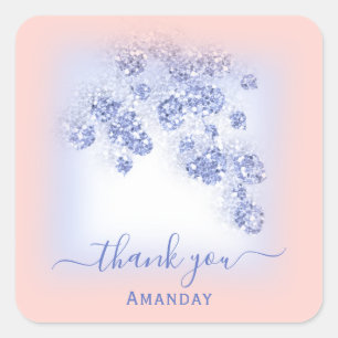 Sticker Carré Bleu Poussiéreux Pailleté Floral Rose Fard Douce 1